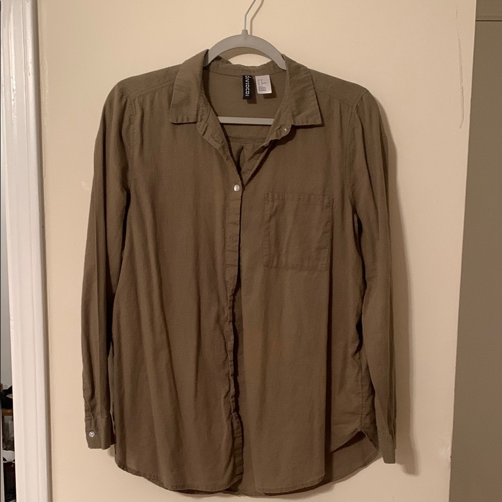 Divided Olive Green Button-Up LS Blouse